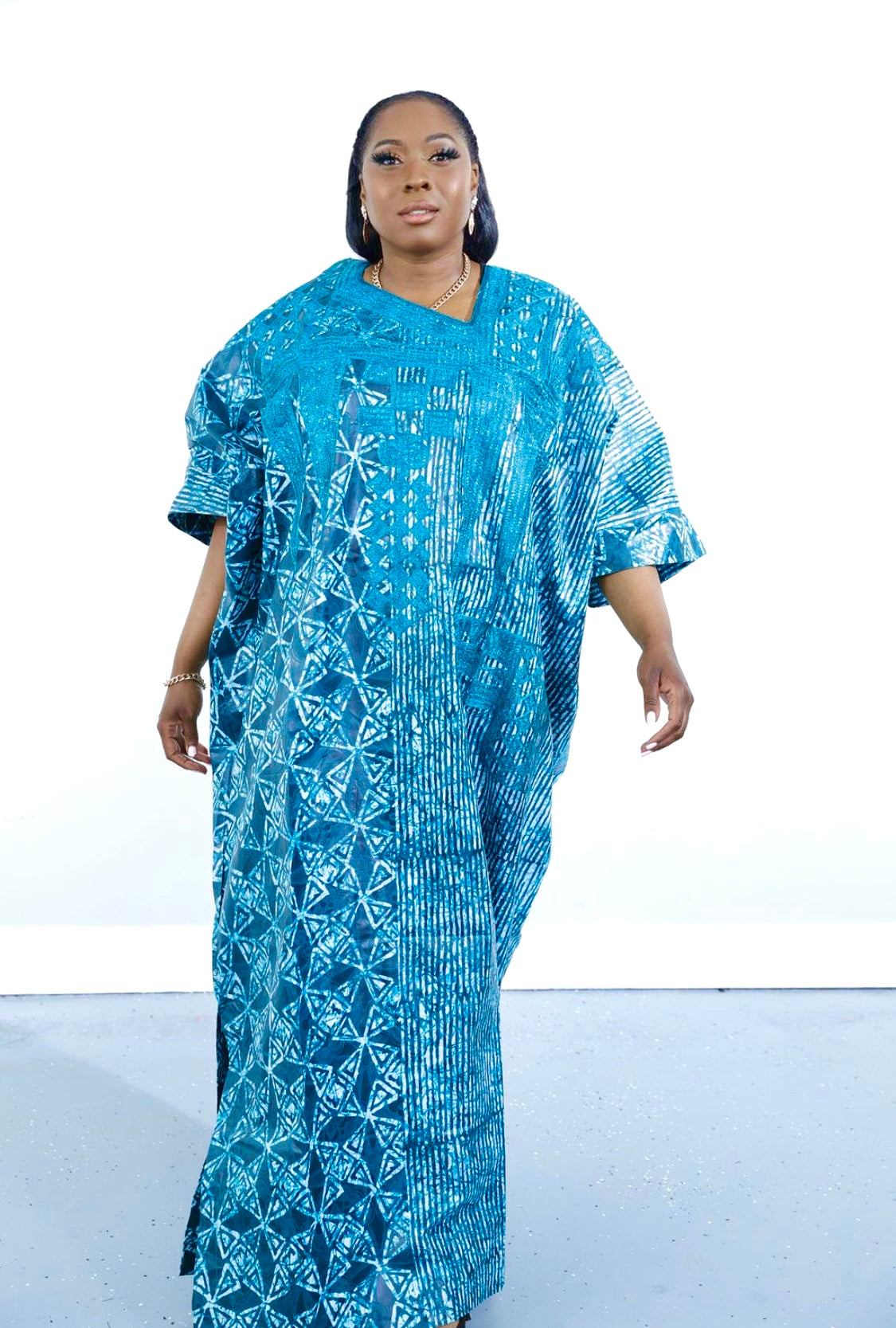 Oma Adire Kaftan Teal Blue