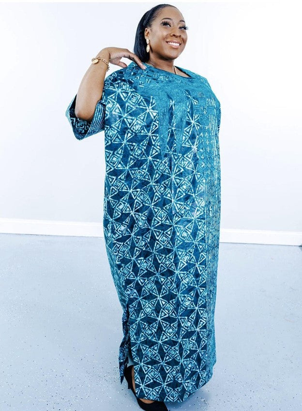 Oma Adire Kaftan Teal Blue